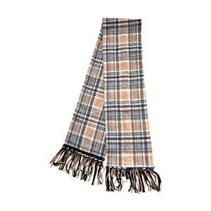Unisex Adult Wrap Scarf Wool Beige Grey Tartan Plaid Check Fringe Fall Winter